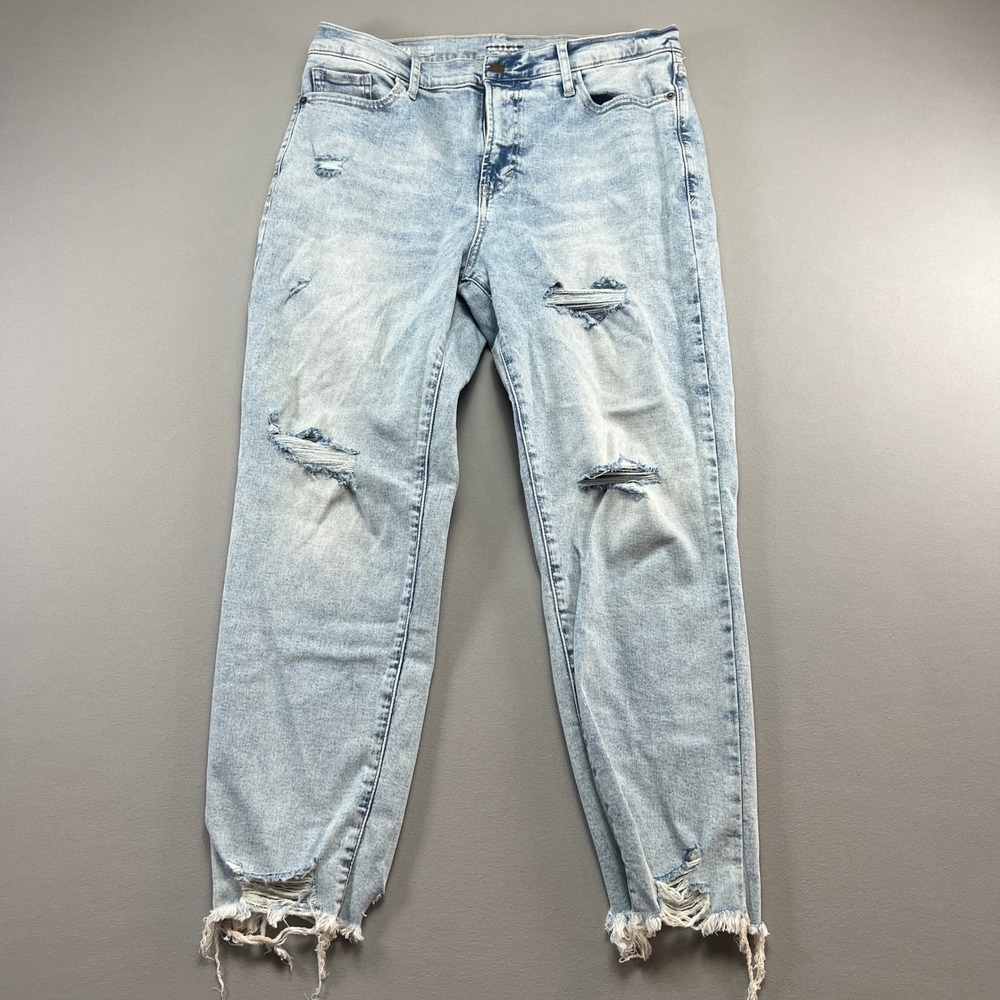 A.N.A Jeans Women 14 Blue Denim Cotton Stretch High Rise Straight Leg Frayed Hem
